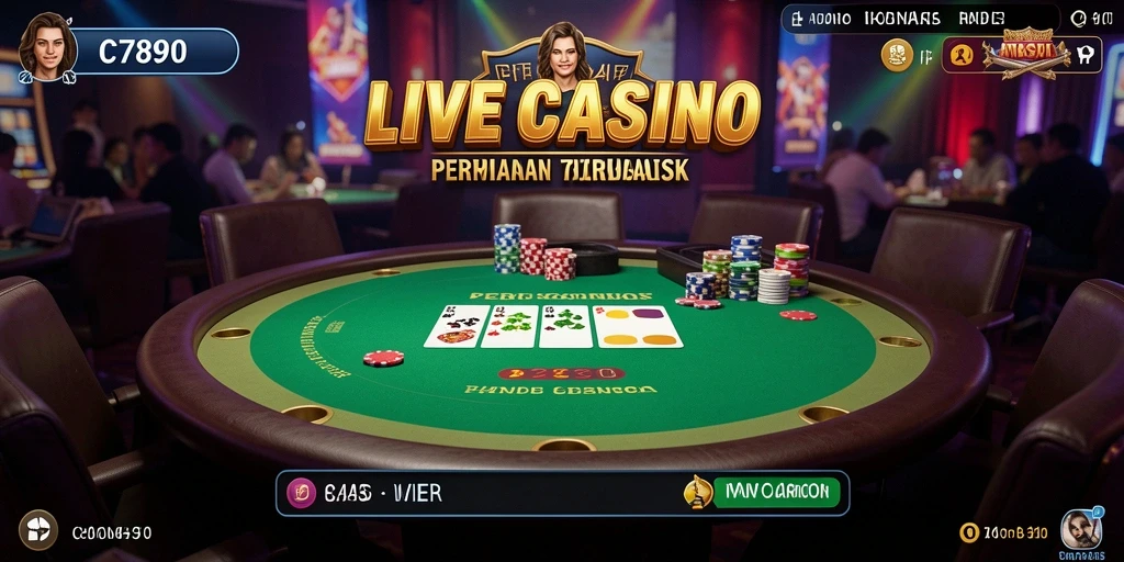 Tampilan utama C7890 dengan dealer langsung dan permainan kasino.