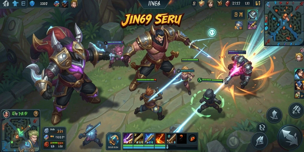 Tampilan permainan seru dalam JIN69 di dunia MOBA.