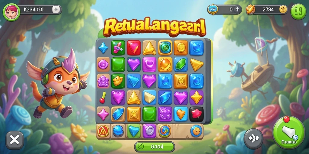 Tampilan gameplay menarik dengan kombinasi permata warna-warni.
