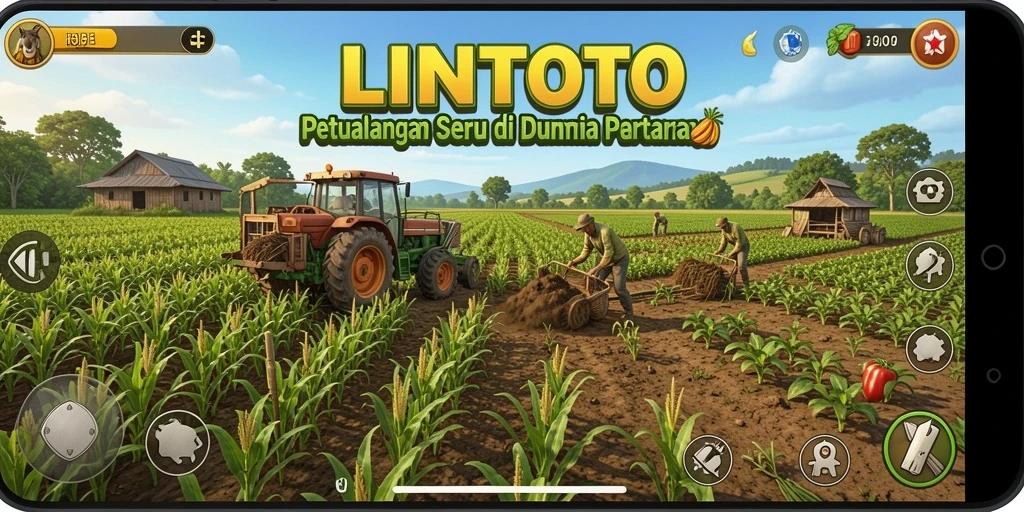 Tampilan screenshot dari gameplay seru di LINITOTO dengan aktivitas pertanian.