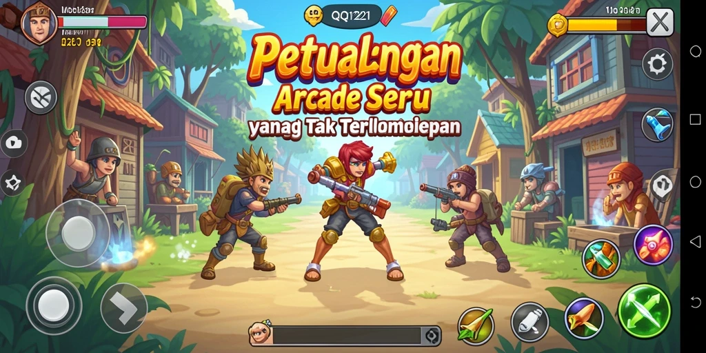 Screenshot utama QQ1221 menunjukkan aksi permainan Arcade yang mendebarkan.