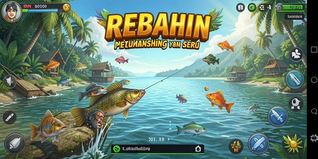 Screenshot gameplay REBAHIN menampilkan aksi memancing yang mendebarkan.