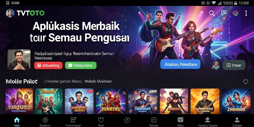 Screenshot utama TVTOTO menampilkan antarmuka aplikasi Musik yang menarik.